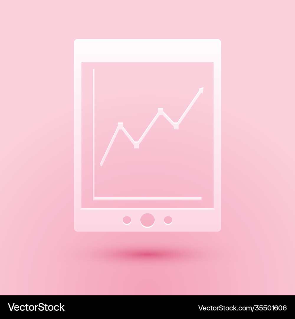Paper cut tablet with statistic graph chart icon Paper cut tablet with statistic graph chart icon vector image