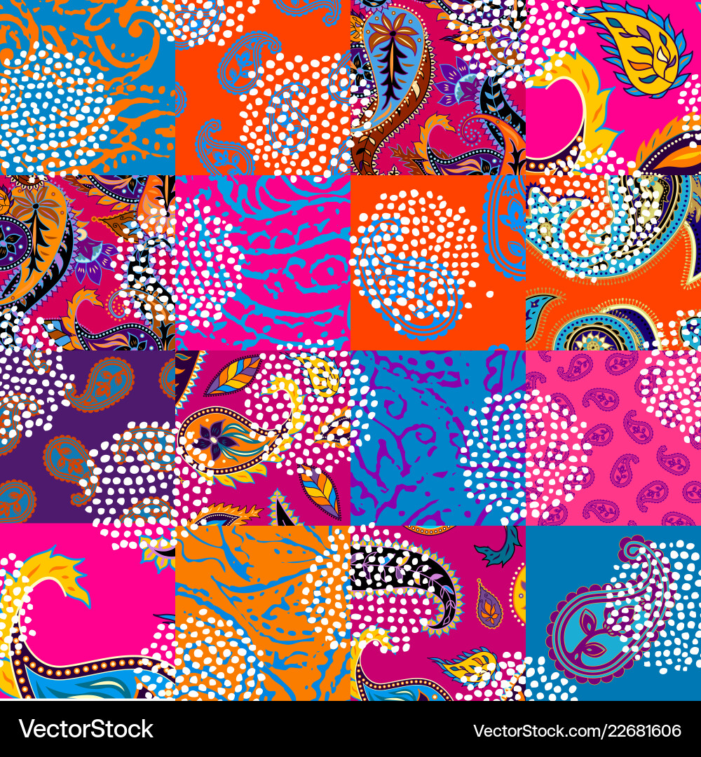 Patchwork pattern with paisley ornament patterns Patchwork pattern with paisley ornament patterns vector image