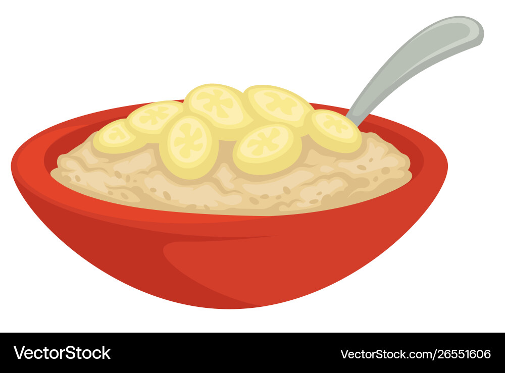 Porridge with banana cereal in bowl spoon Porridge with banana cereal in bowl spoon vector image