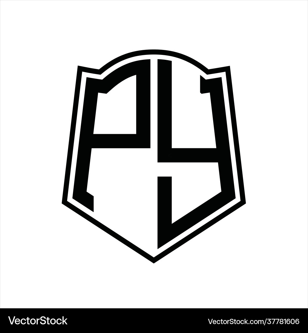 Py logo monogram with shield shape outline design Py logo monogram with shield shape outline design Vector Image