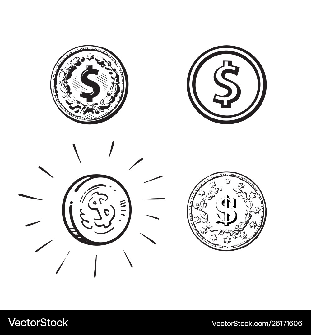 Set coins with dollar sign in different styles Set coins with dollar sign in different styles vector image
