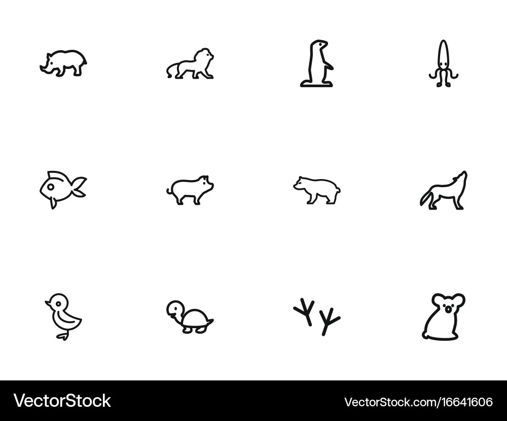 Set of 12 editable zoo outline icons includes Vector Image
