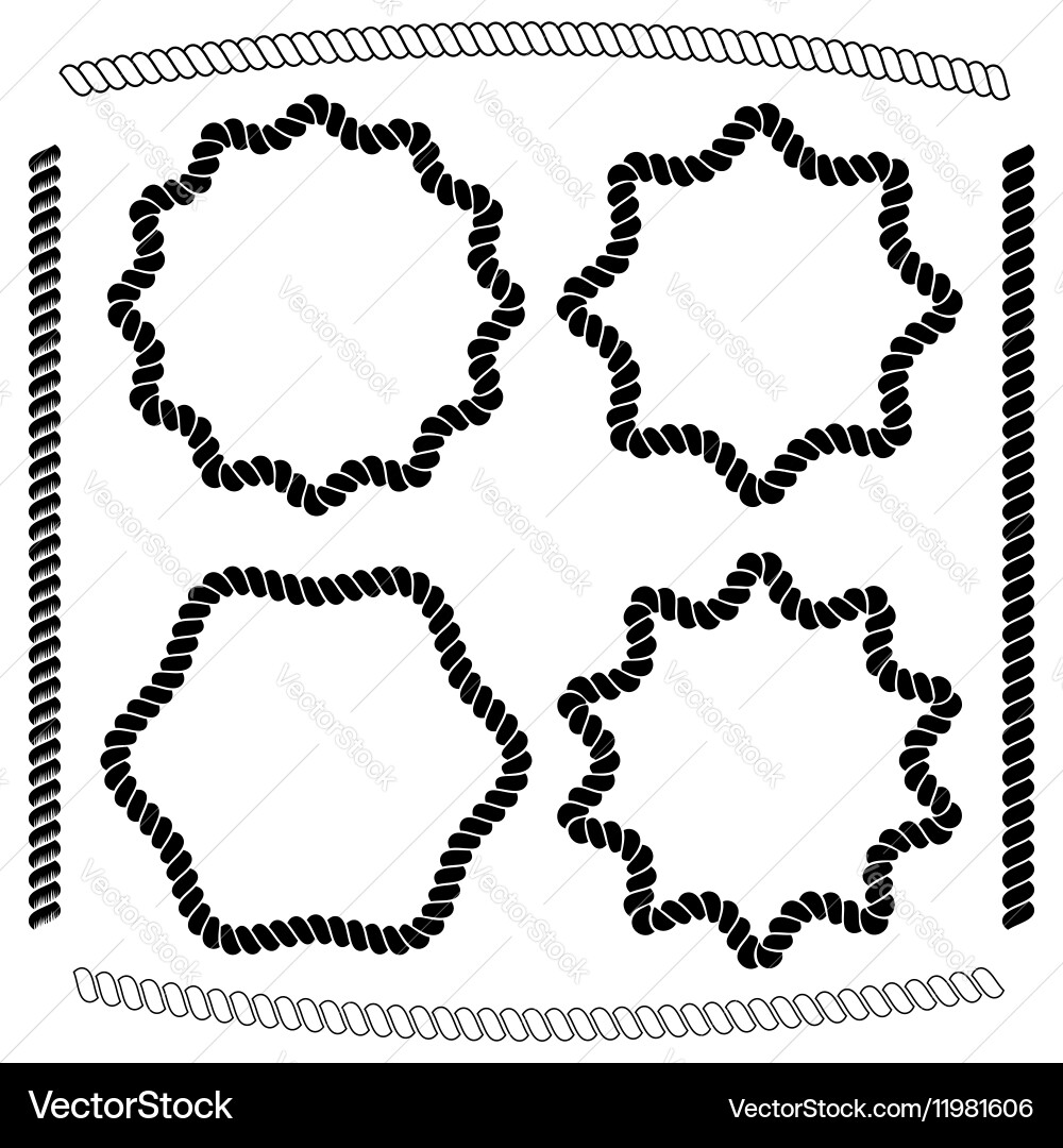 Set of frames hexagonal and rounded imitating rope vector image