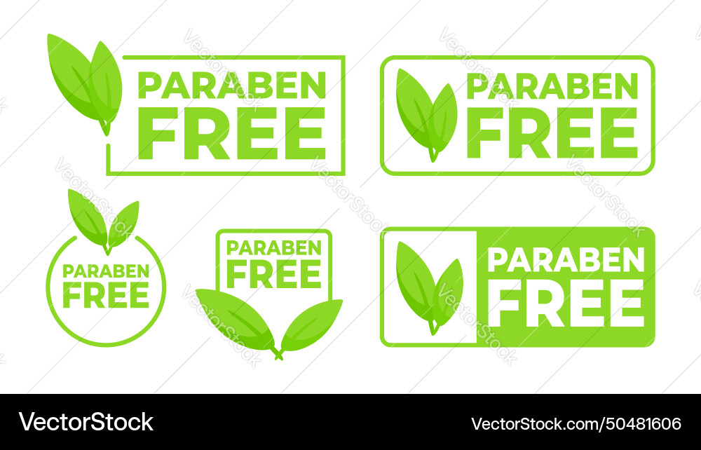 Set of vibrant green labels featuring paraben free Vector Image
