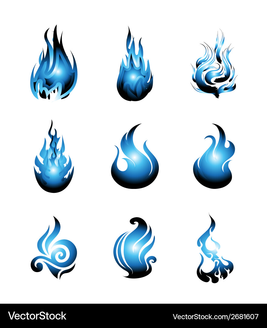 Blue fire symbol icon set Royalty Free Vector Image