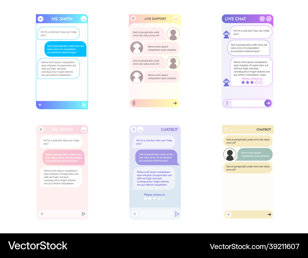 Chat bot windows set Chat bot windows set vector image