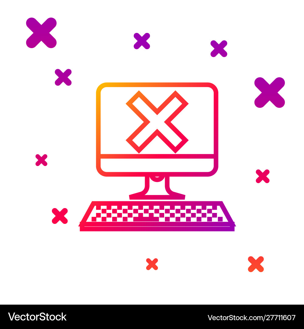 Color line computer with keyboard and x mark icon Color line computer with keyboard and x mark icon Vector Image