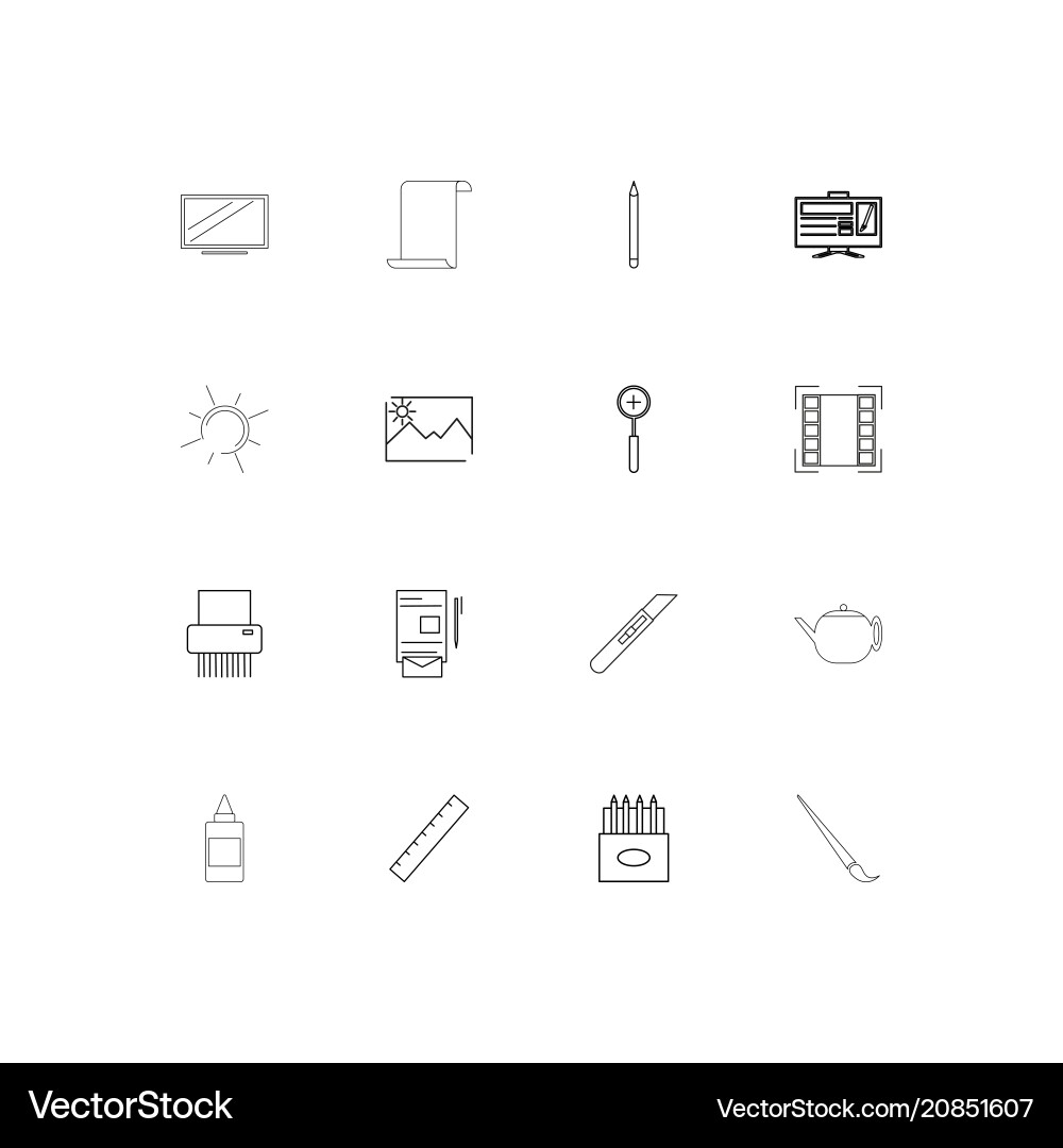 Creative process and design linear thin icons set vector image