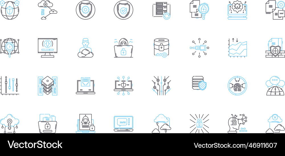 Cybersecurity linear icons set encryption Cybersecurity linear icons set encryption vector image