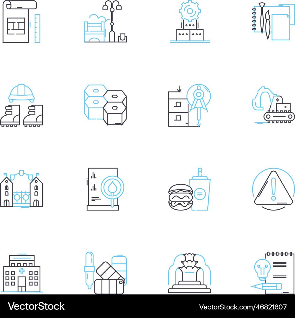 Drafting linear icons set blueprint design Drafting linear icons set blueprint design vector image
