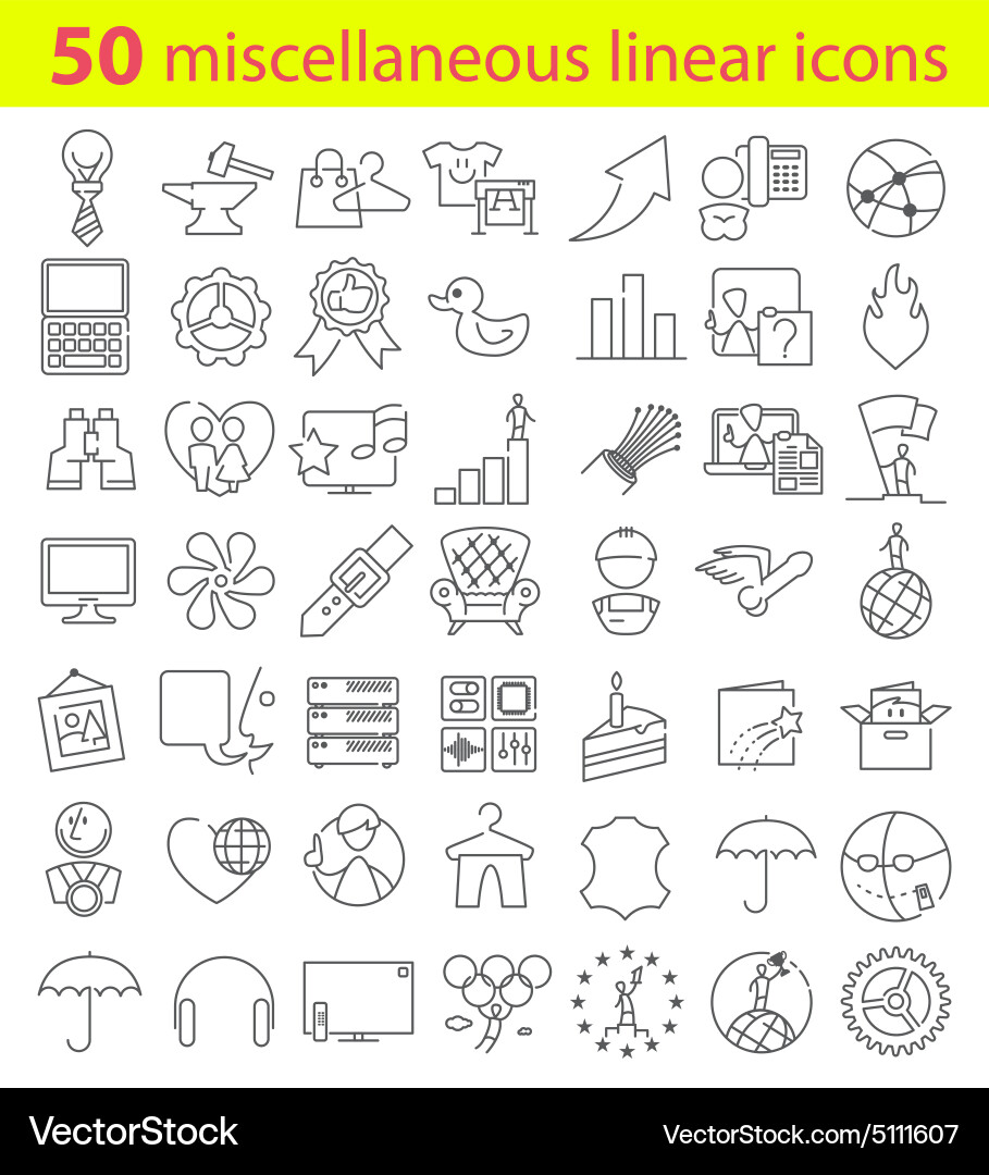 Fifty linear icons bundle vector image