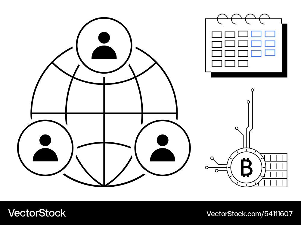 Global networking and cryptocurrency with calendar Global networking and cryptocurrency with calendar vector image