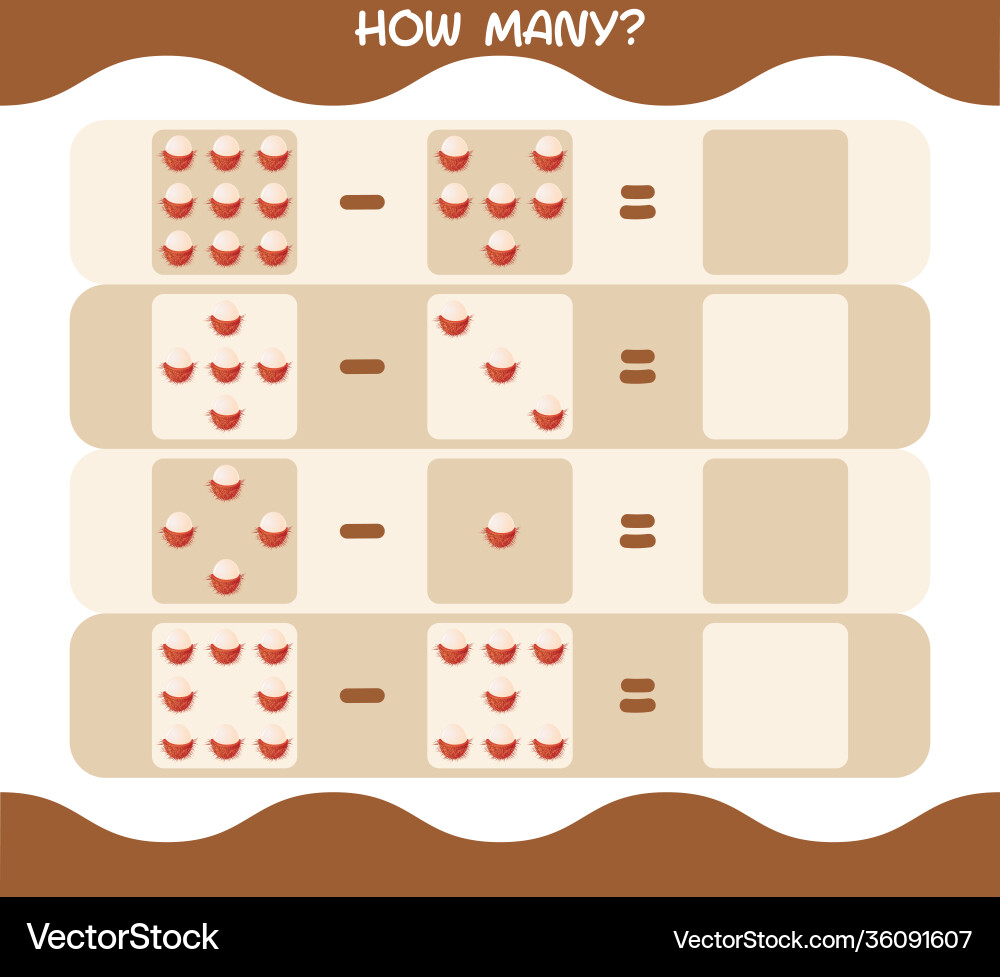 How many cartoon rambutan counting game Vector Image