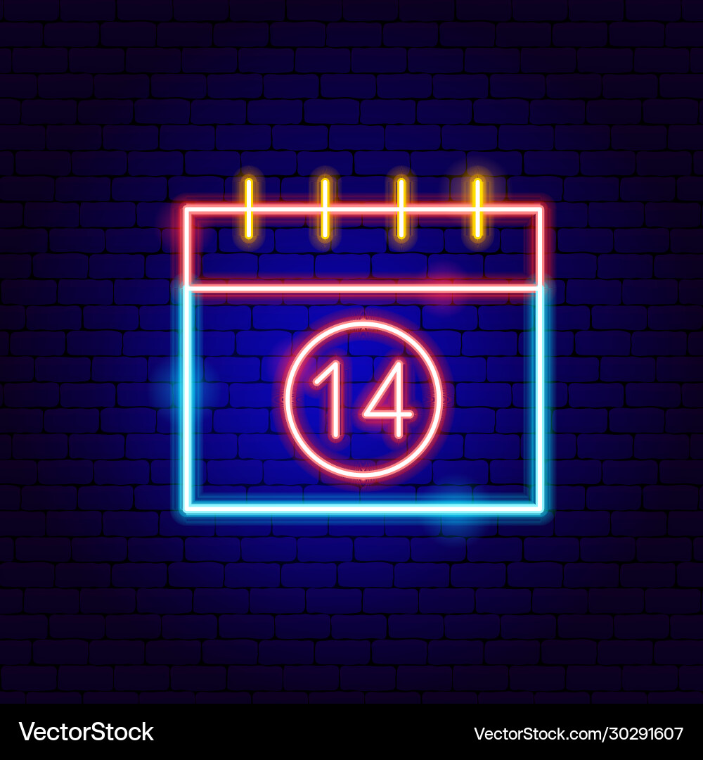 Neon 14 Days Calendar Sign Vector Image