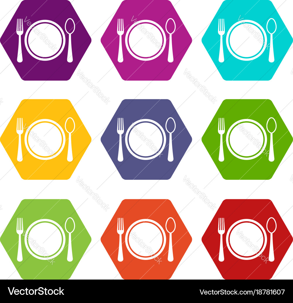 Place setting with platespoon and fork icon set vector image