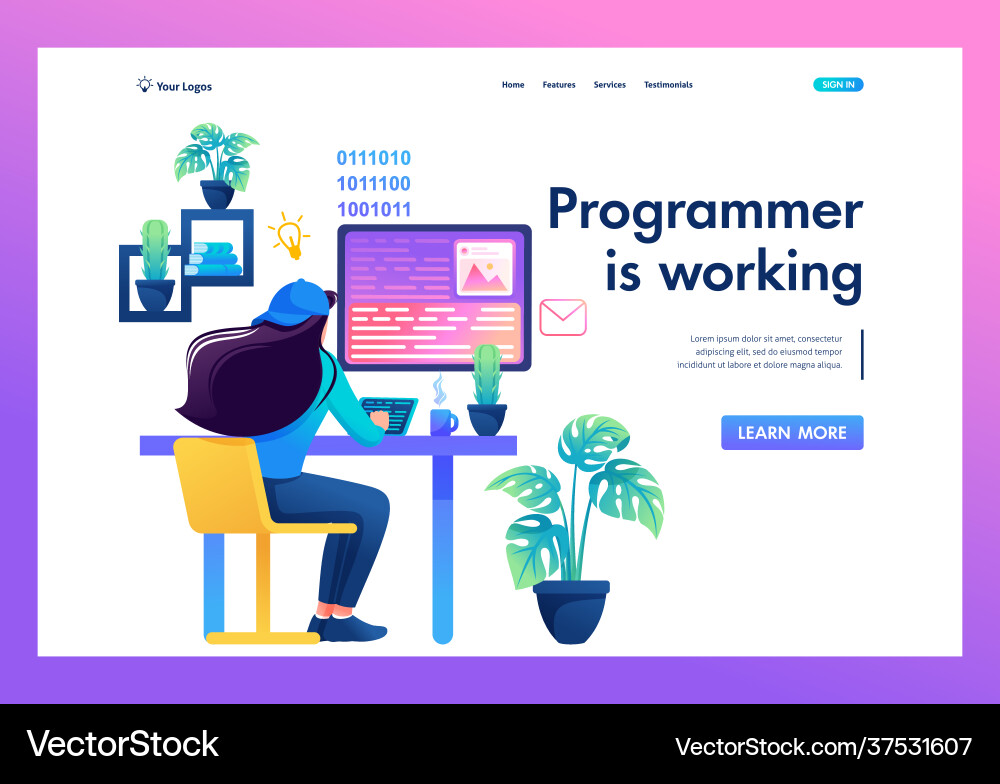 Programmer Working on Laptop vector image