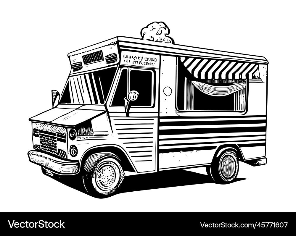Retro Fast Food Van Hand gezeichnete Skizze Retro Fast Food Van Hand gezeichnete Skizze vektorbild