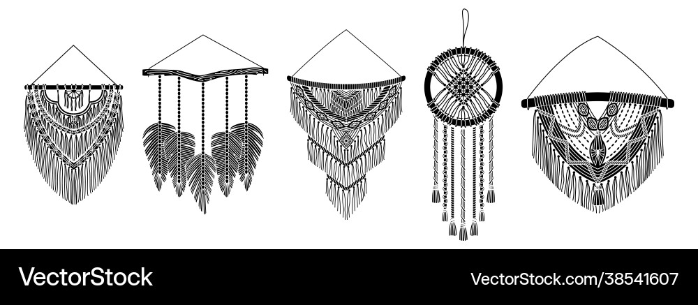Set macrame murals in boho style simple Set macrame murals in boho style simple vector image