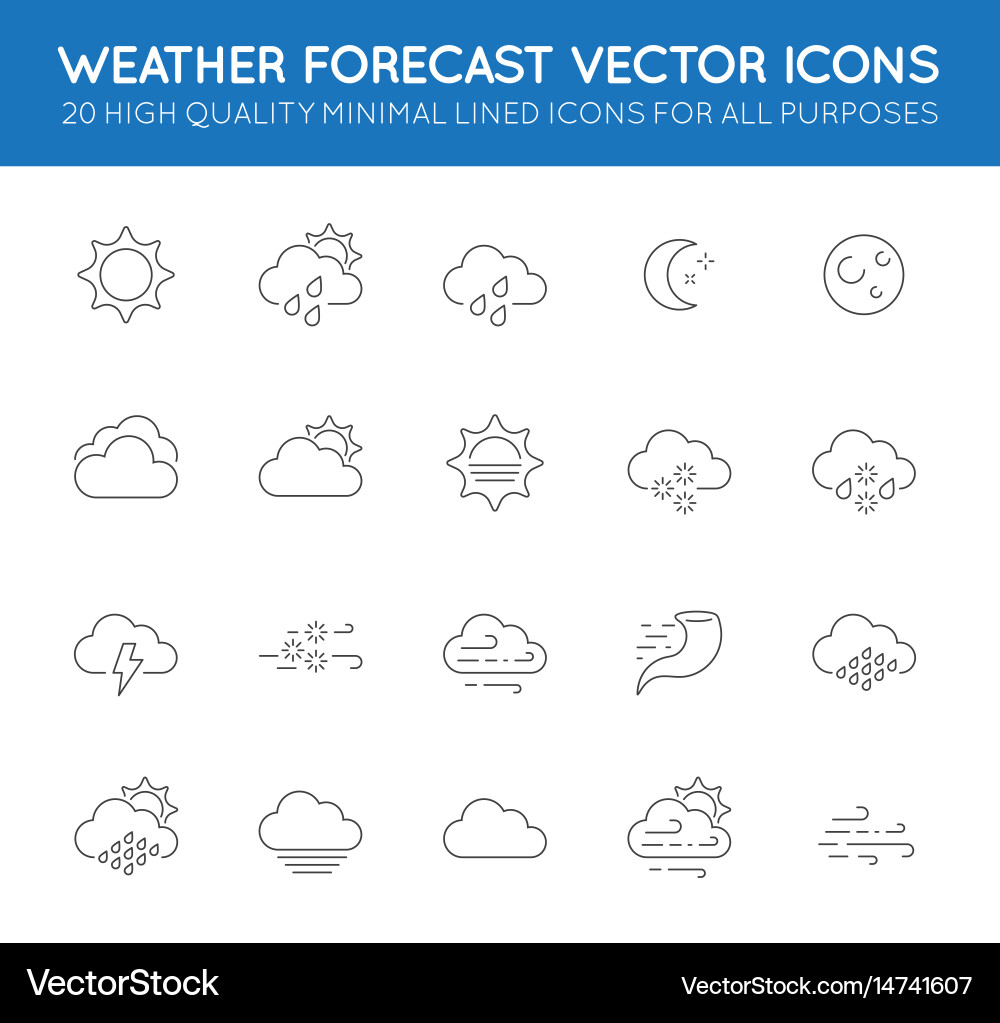 Set minimal weather related line icons contains vector image