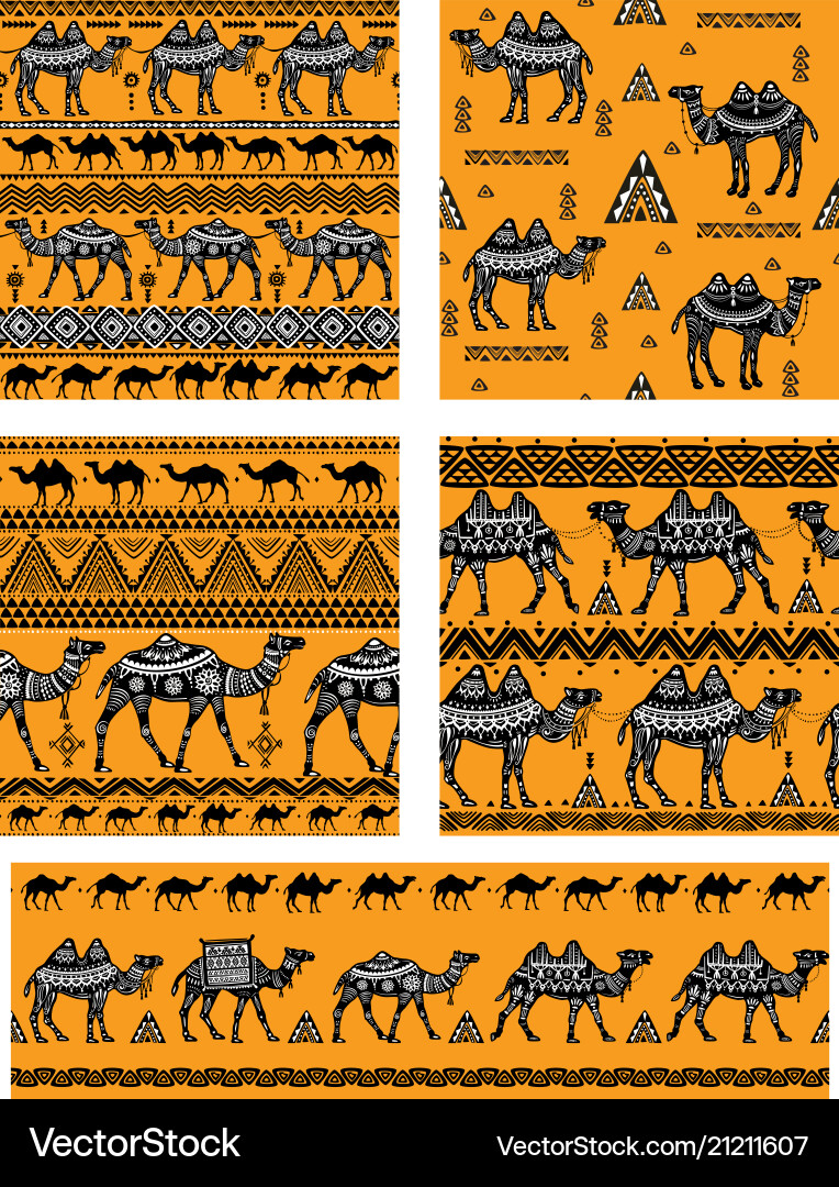 Set of seamless pattern with camels Vector Image
