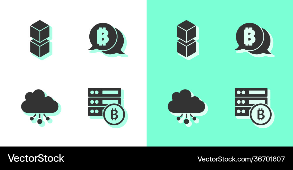 Set server bitcoin blockchain technology Set server bitcoin blockchain technology vector image