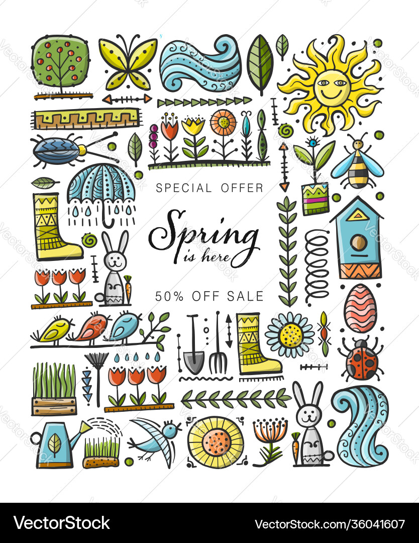 Spring time background gardening frame design Spring time background gardening frame design vector image