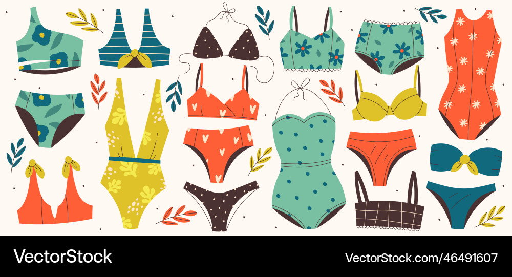 Swimwear flat set trendy Swimwear flat set trendy Vector Image