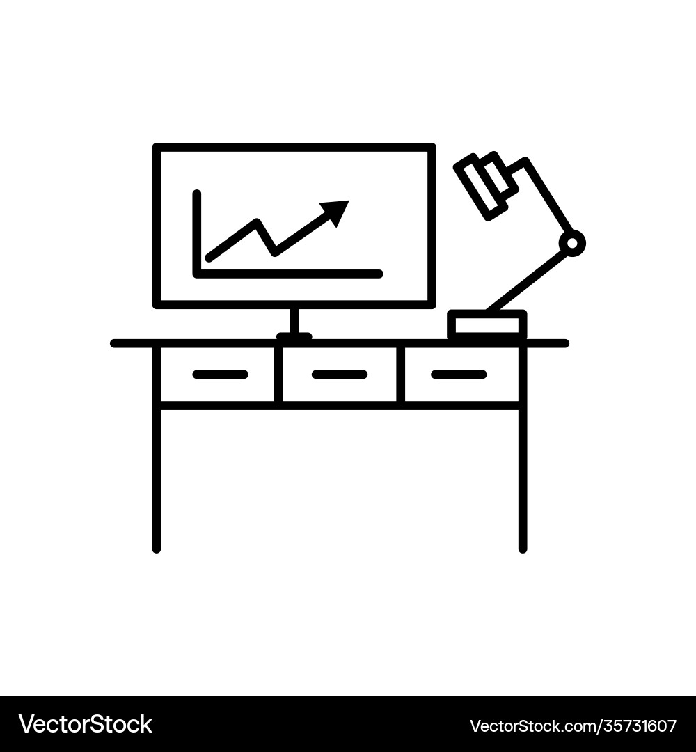 Workplace line symbol desk icon with computer Workplace line symbol desk icon with computer vector image