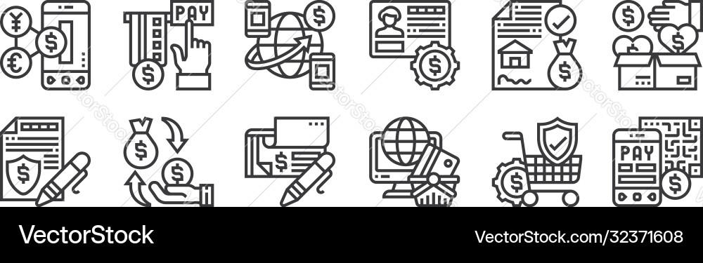 12 set linear payment element icons thin 12 set linear payment element icons thin vector image