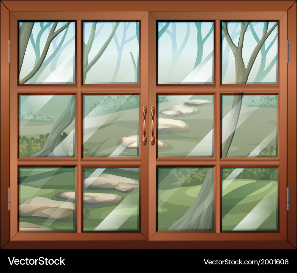 A closed window with view of the forest vector image