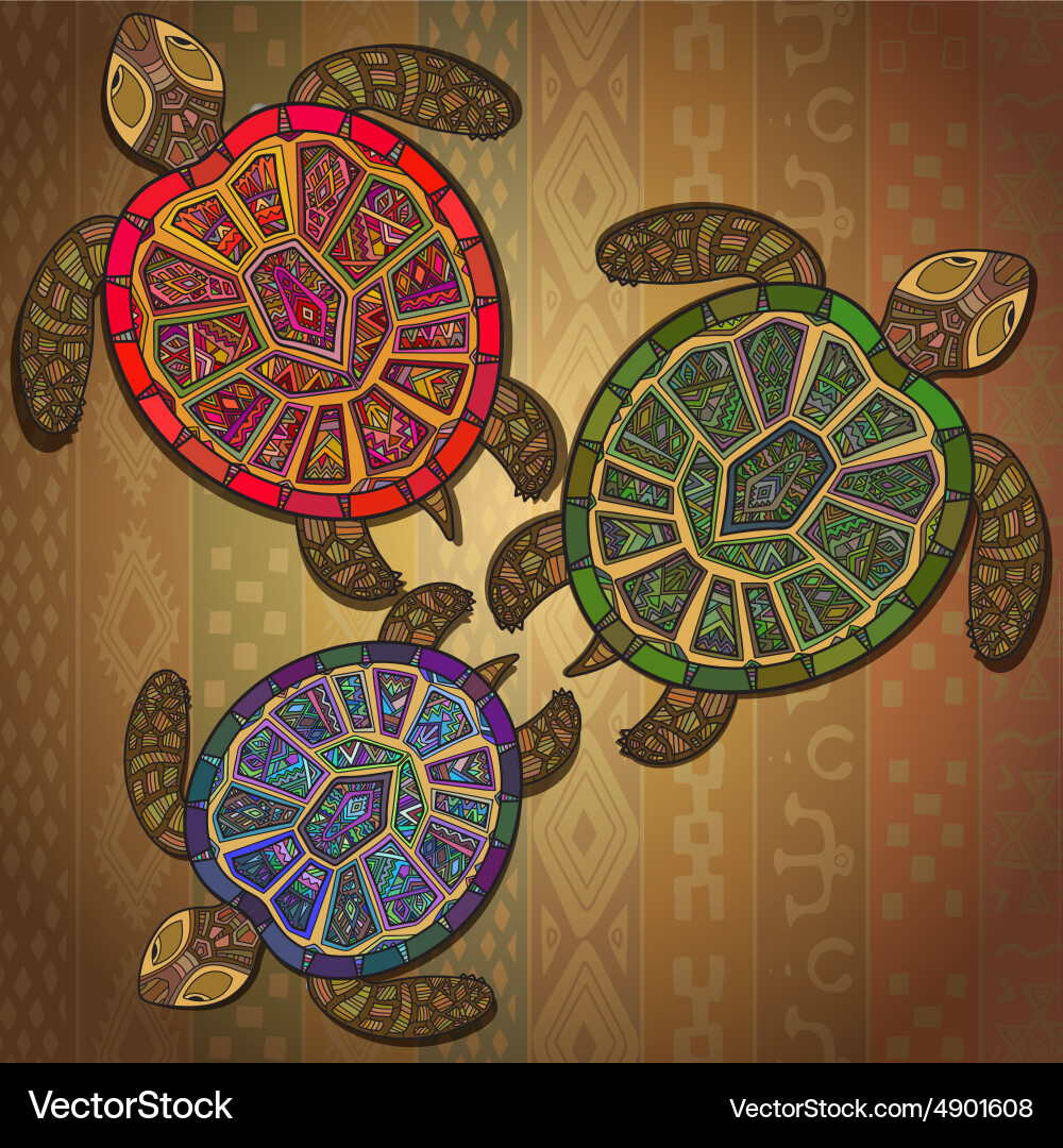 Background pattern with three turtles vector image