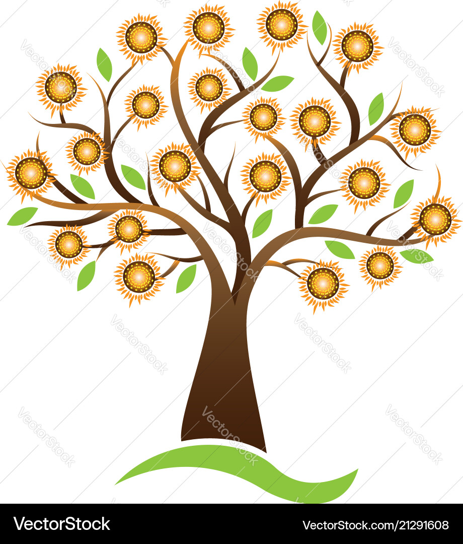 Baum Sonnenblume Logo Design Baum Sonnenblume Logo Design vektorbild