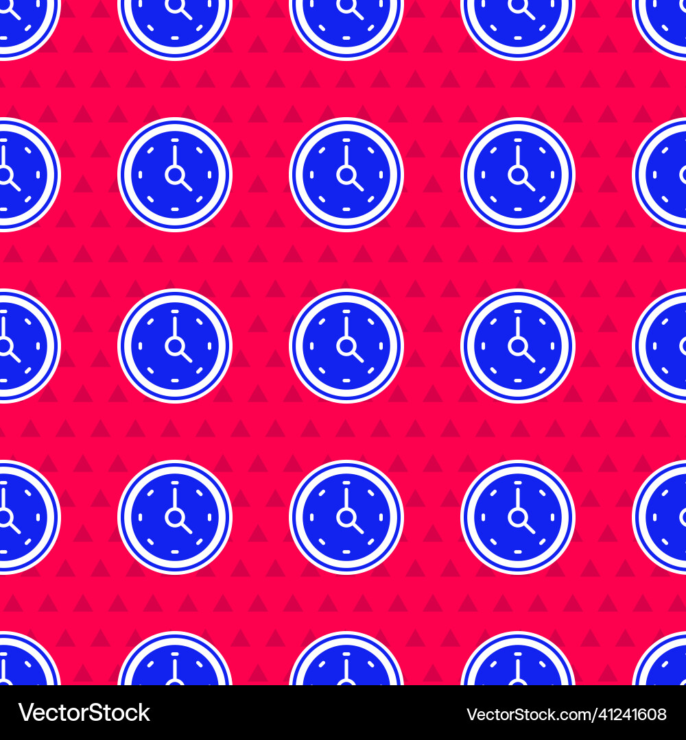 Blue clock icon isolated seamless pattern on red Blue clock icon isolated seamless pattern on red Vector Image