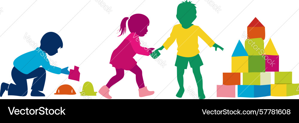 Children building with blocks focus and playful Vector Image