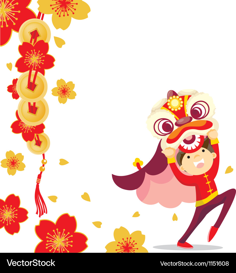 Chinese New Year Lion Dance Vector Image