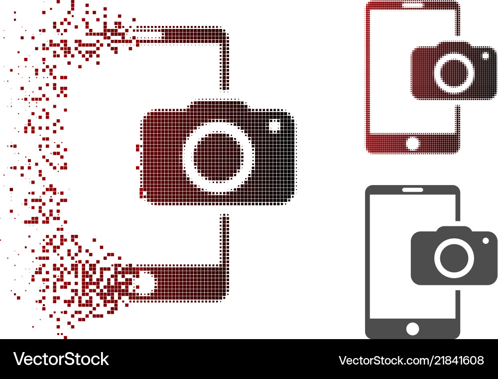 Dissolved dot halftone mobile camera icon Dissolved dot halftone mobile camera icon vector image