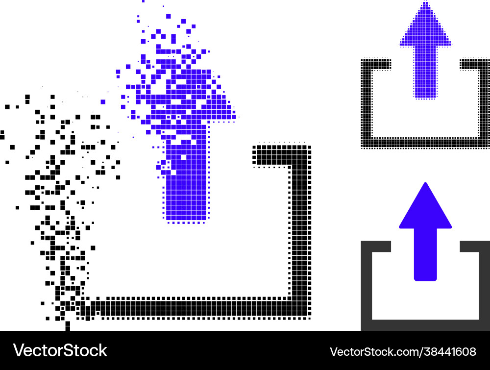 Dissolved pixelated upload icon with halftone vector image