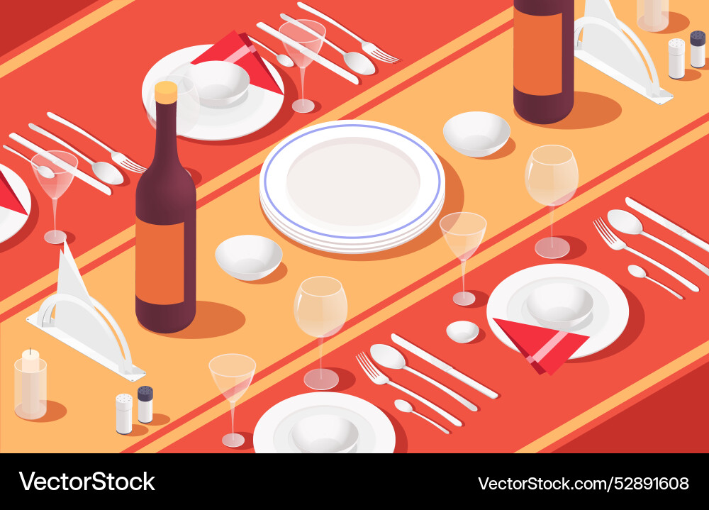 Isometric view of a dining table setup Vector Image