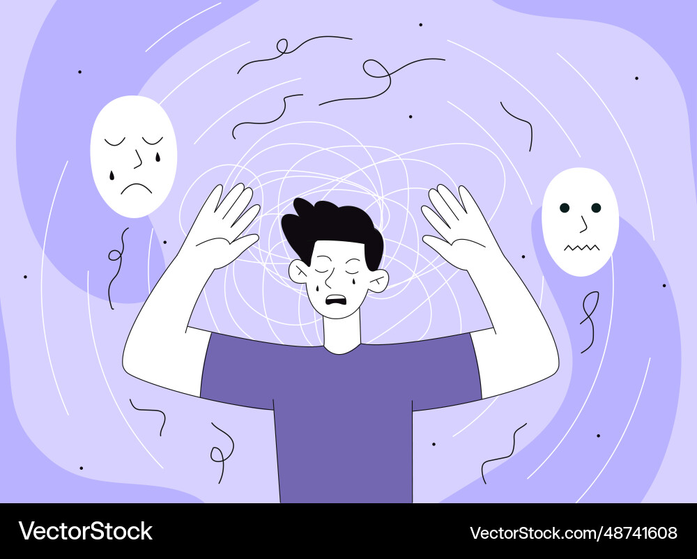 Man with nervous problem line Man with nervous problem line vector image