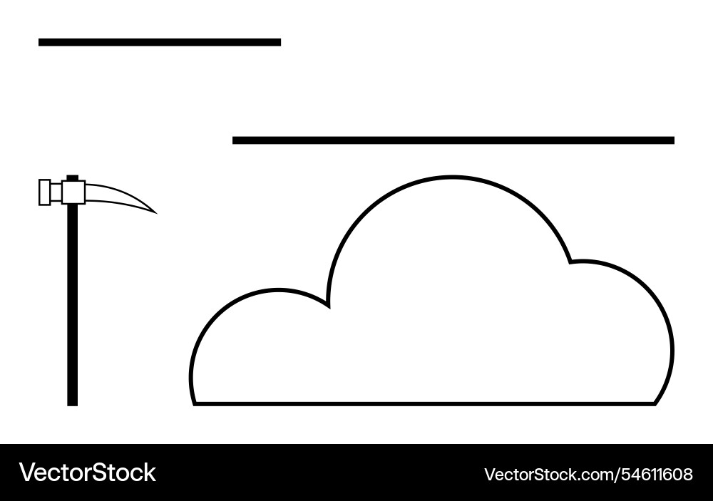 Mining pickaxe and cloud with lines for technology Mining pickaxe and cloud with lines for technology vector image