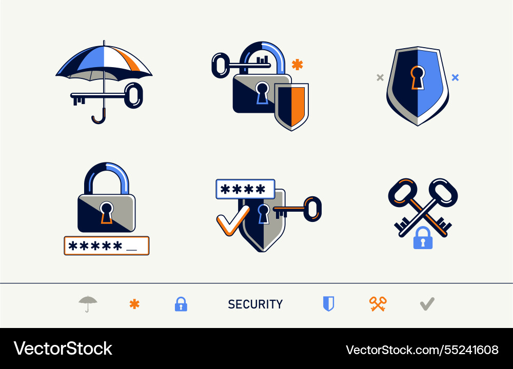 Password access shield and padlock with key Password access shield and padlock with key vector image