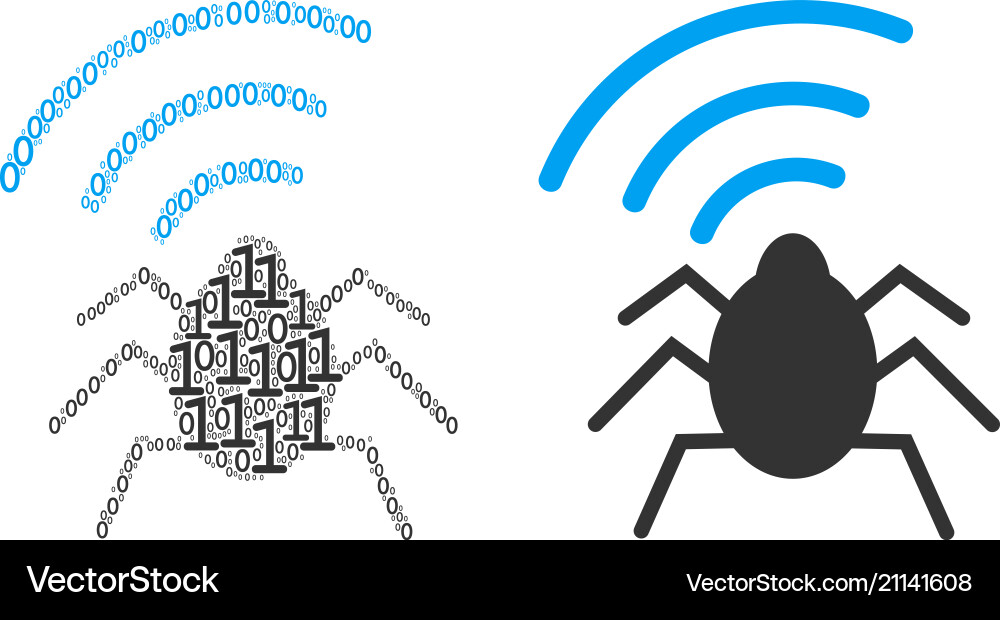 Radio bug collage of binary digits Radio bug collage of binary digits vector image