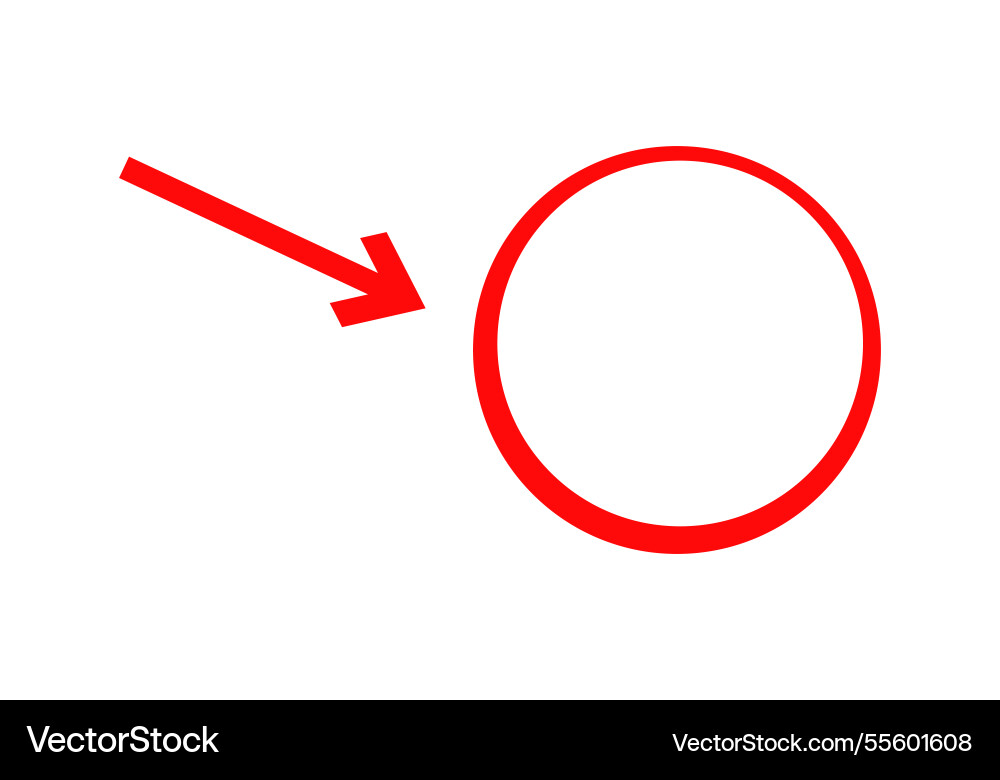 Red arrow pointing to circle shape vector image