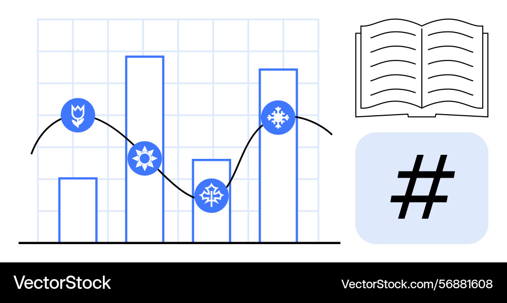 Seasonal data analysis with bar graph line chart Vector Image