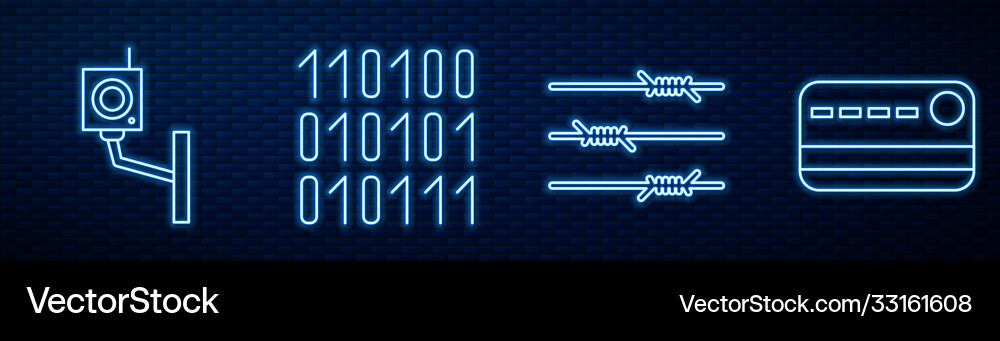 Set line barbed wire security camera binary code Set line barbed wire security camera binary code vector image