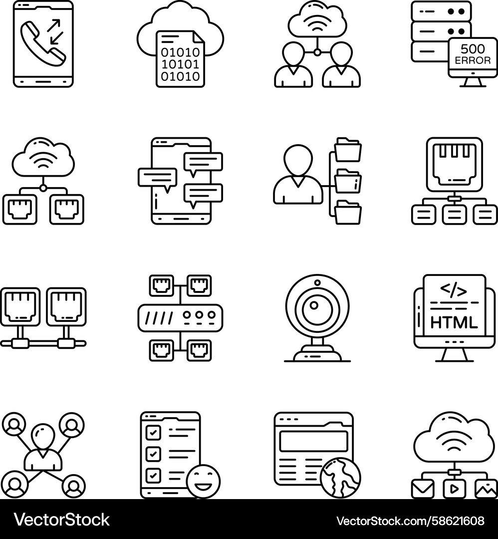 Set of computer network linear icons Vector Image