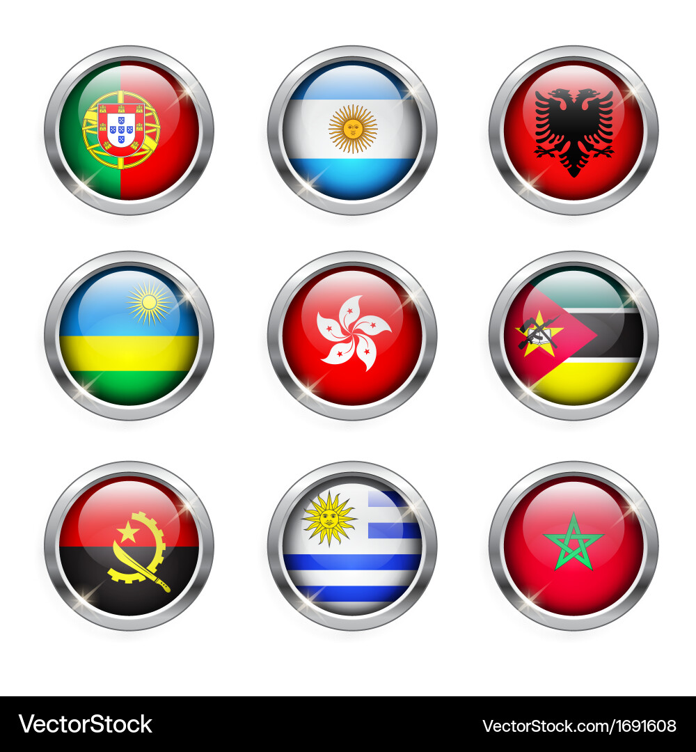 World flags round buttons Vector Image
