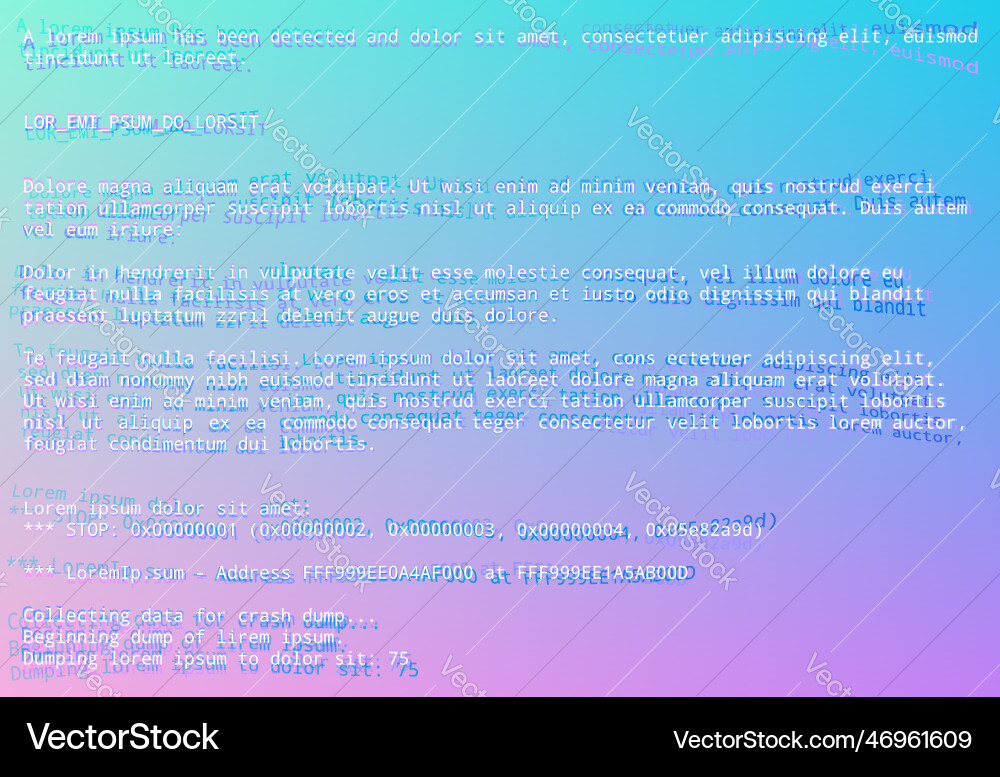 Blue screen with operating system error message Blue screen with operating system error message vector image