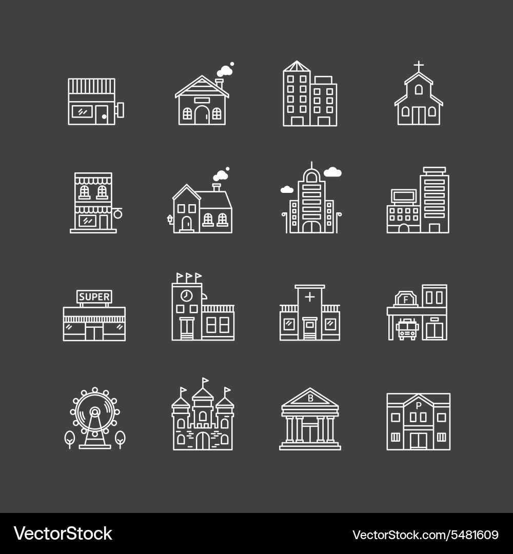Building Icon Set - Line Art vector image