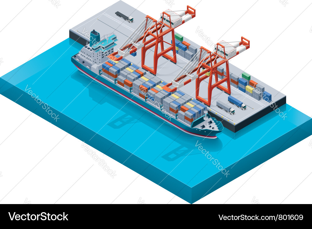 Container Ship Unloading Port vector image